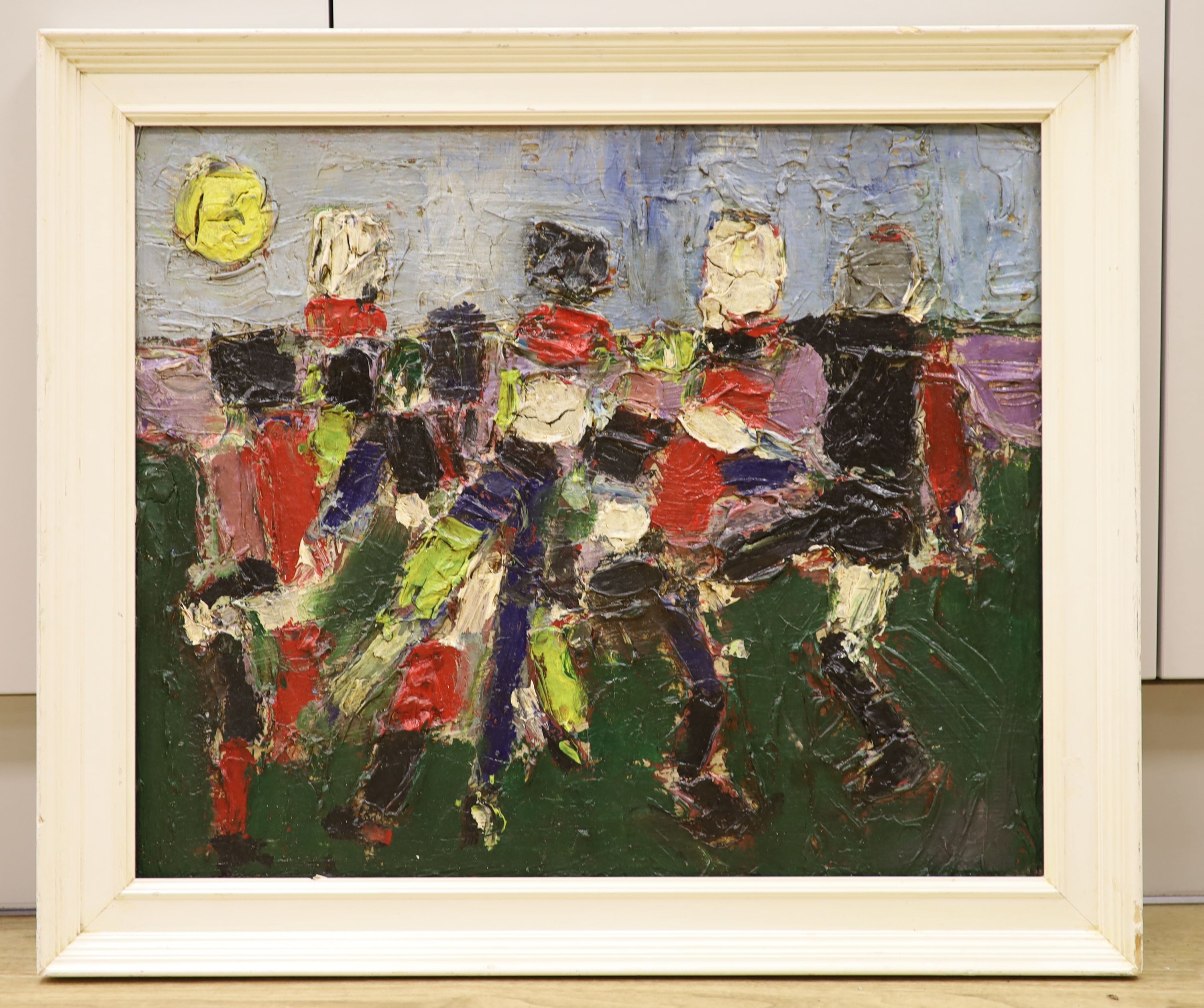 French School, oil on canvas, Les Grands Footballeurs, inscribed verso, 44 x 53cm